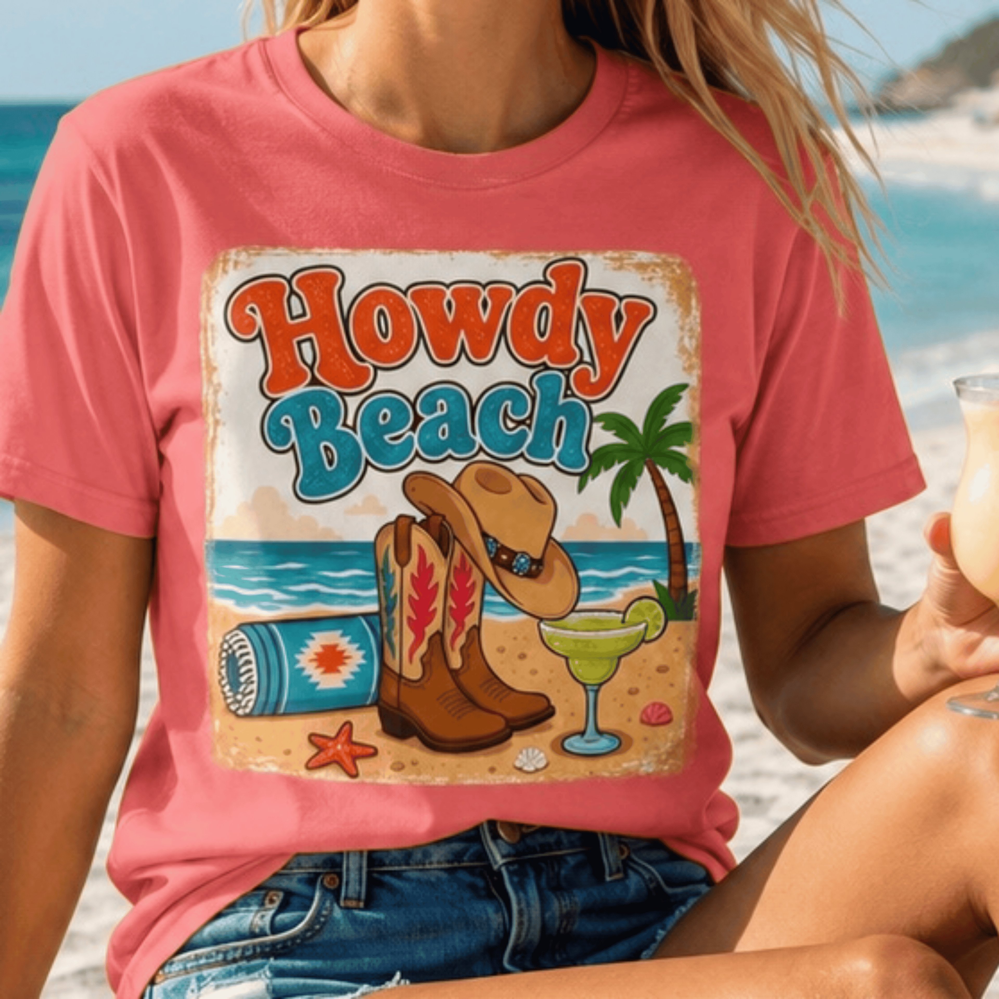 Retro Cowboy Boots & Margarita Beach T-Shirt