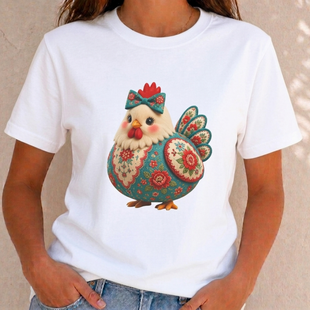 Colorful Folk Art Floral Chicken T-Shirt
