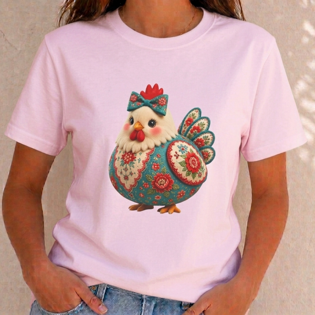Colorful Folk Art Floral Chicken T-Shirt