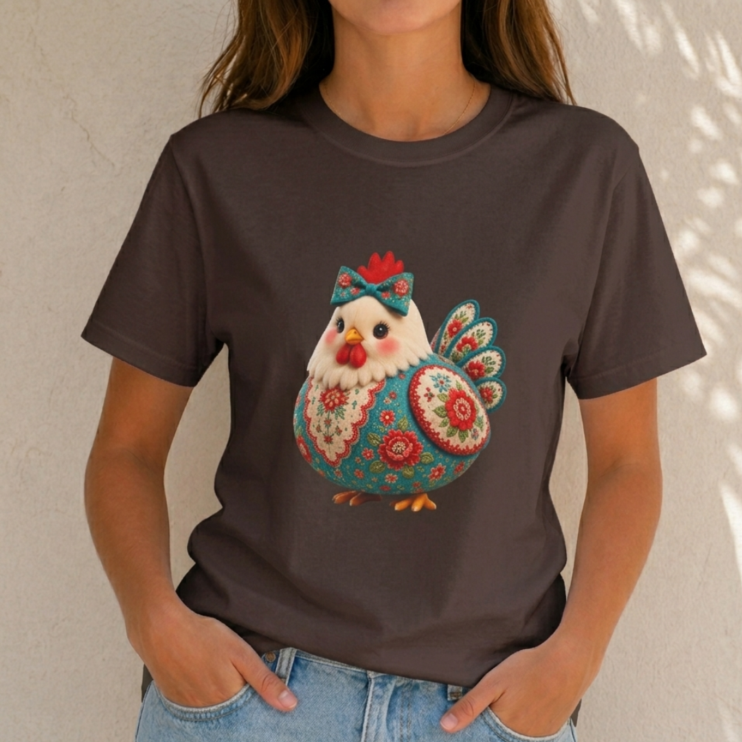 Colorful Folk Art Floral Chicken T-Shirt
