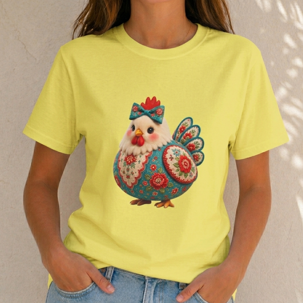 Colorful Folk Art Floral Chicken T-Shirt