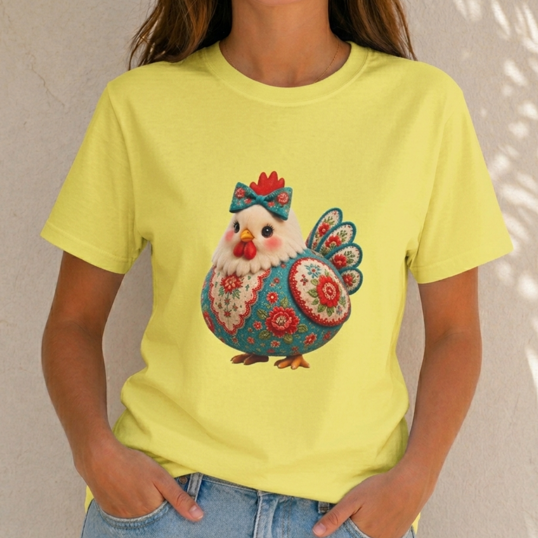 Colorful Folk Art Floral Chicken T-Shirt
