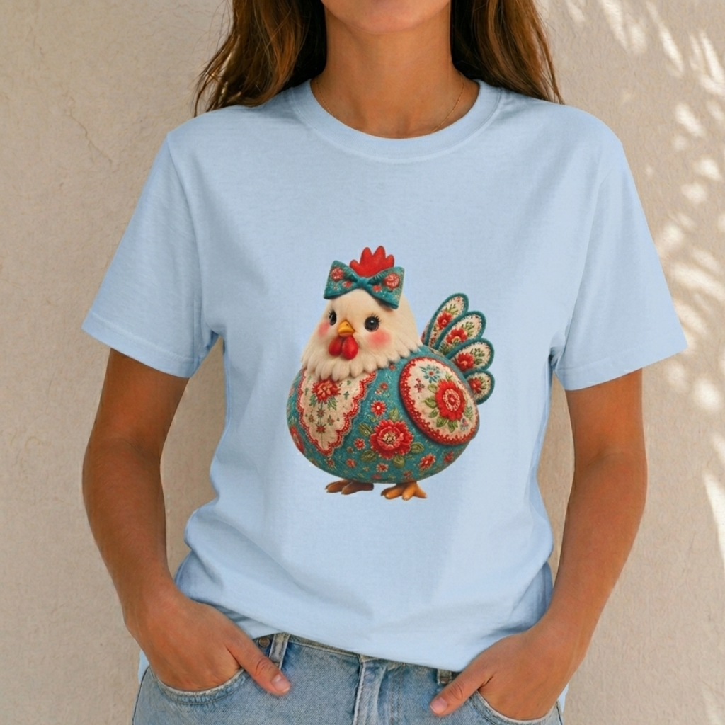 Colorful Folk Art Floral Chicken T-Shirt