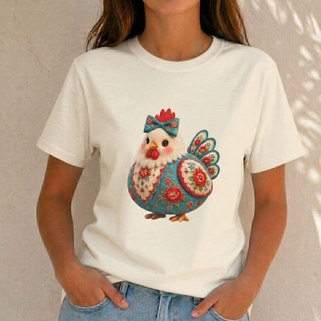 Colorful Folk Art Floral Chicken T-Shirt