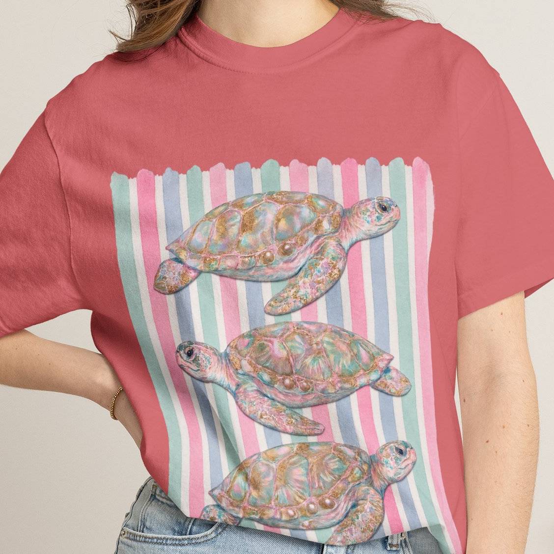 Sea Turtle Trio Pastel Beach Vibes Comfort Colors T-Shirt