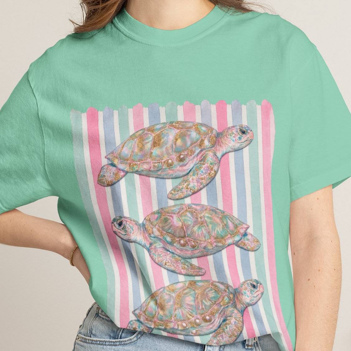 Sea Turtle Trio Pastel Beach Vibes Comfort Colors T-Shirt