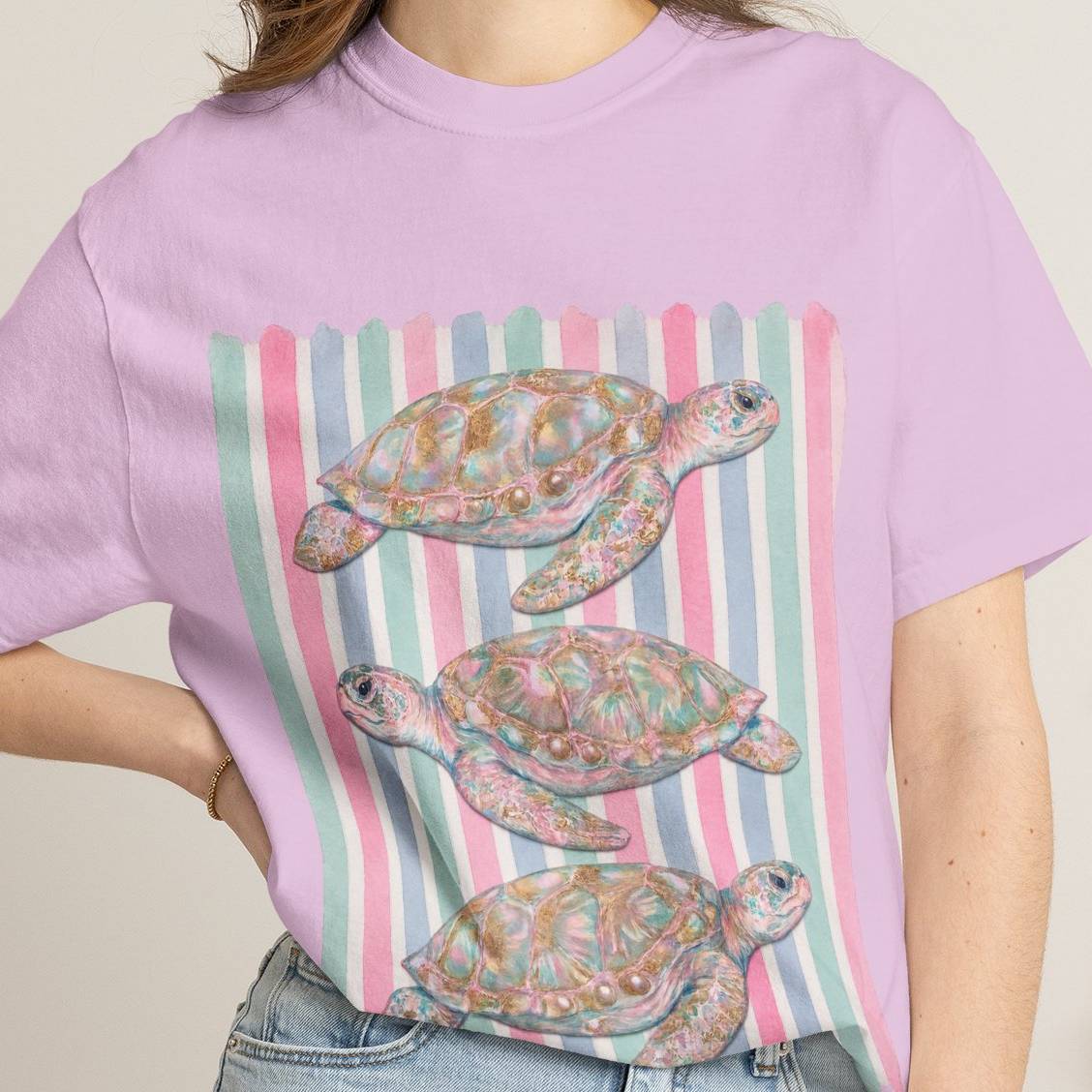 Sea Turtle Trio Pastel Beach Vibes Comfort Colors T-Shirt