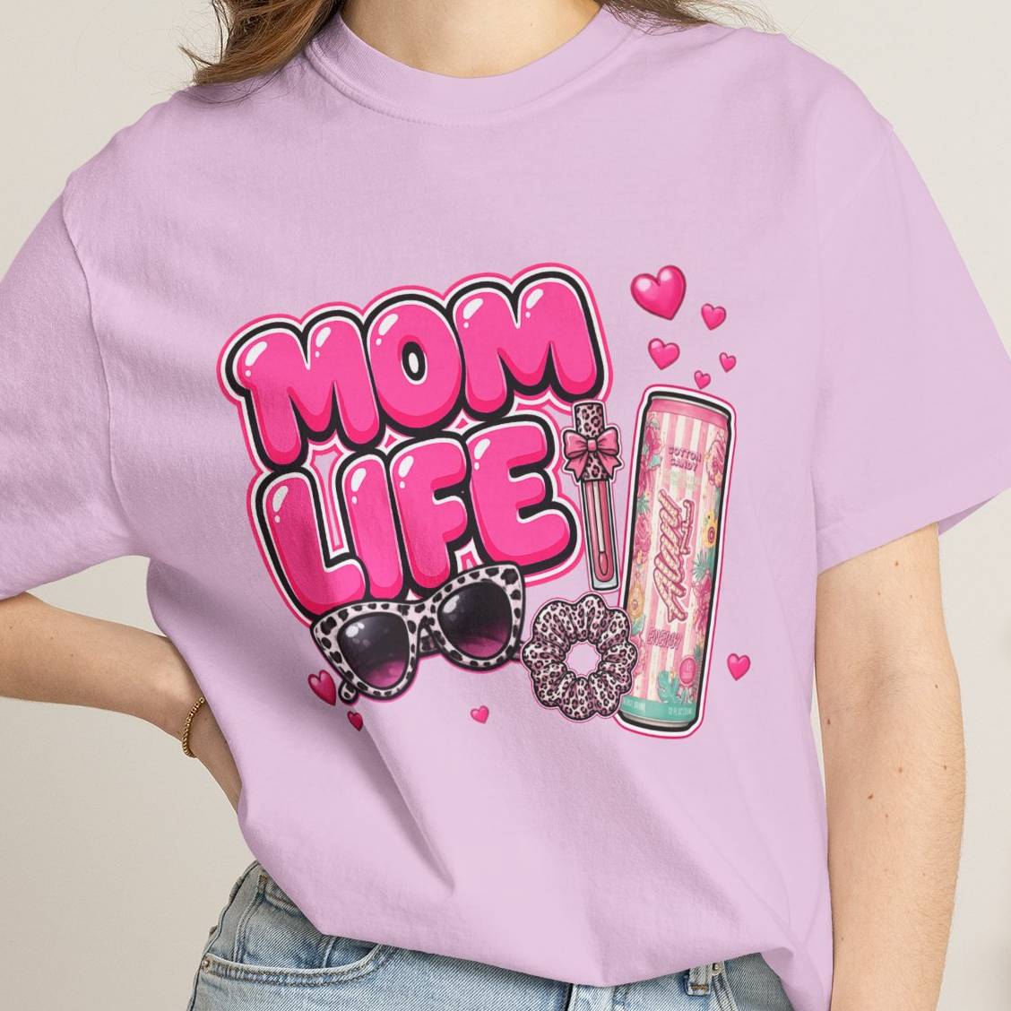 Mom Life Graphic Comfort Colors T-Shirt With Sunglasses and Energy Drink