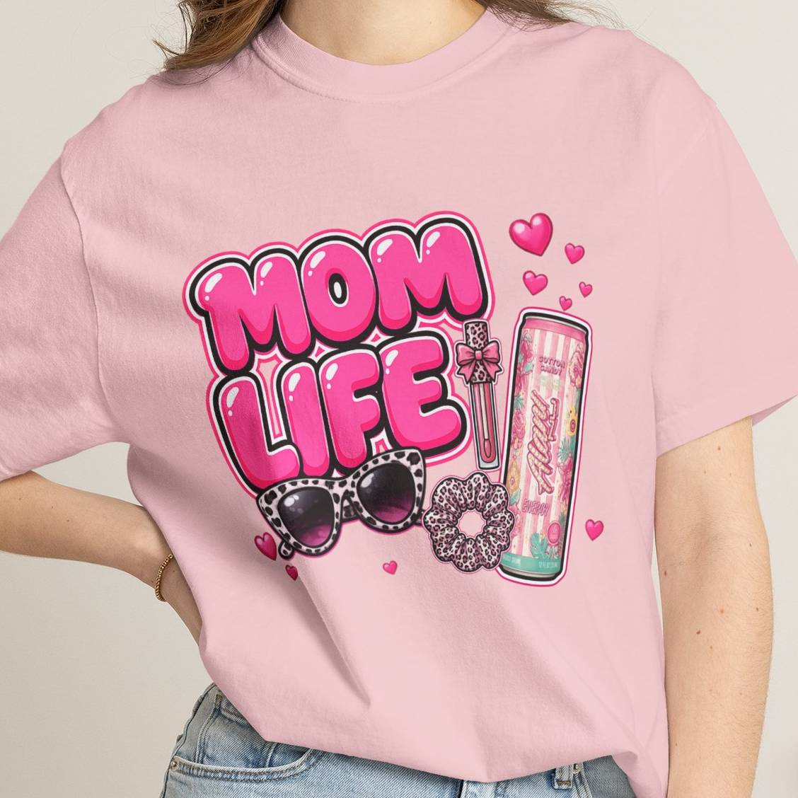 Mom Life Graphic Comfort Colors T-Shirt With Sunglasses and Energy Drink