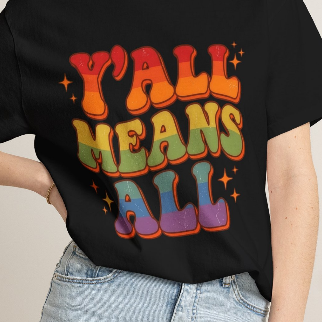 Yall Means All Retro Rainbow Pride Comfort Colors Tee