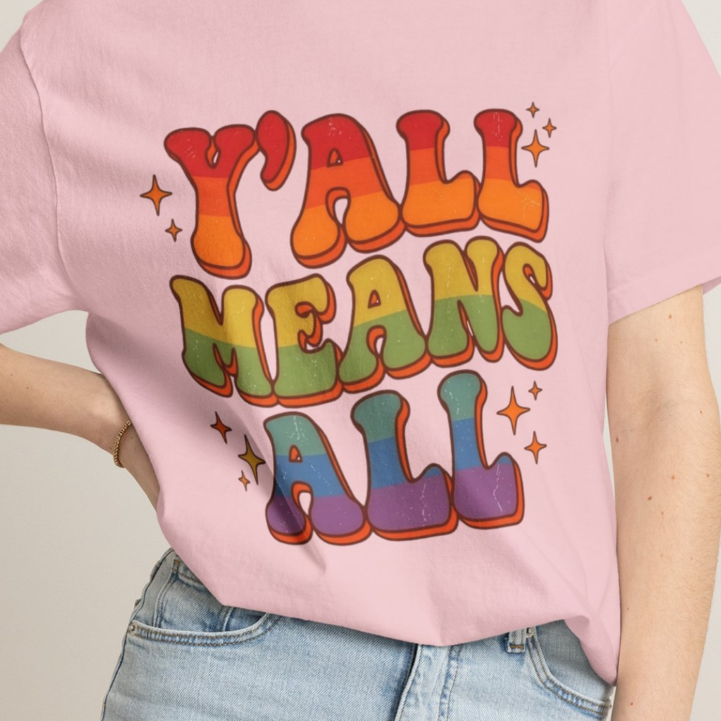 Yall Means All Retro Rainbow Pride Comfort Colors Tee