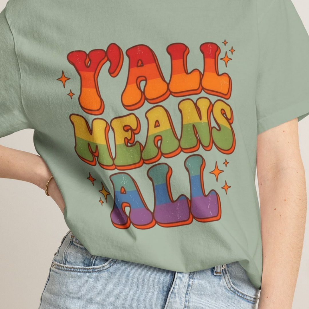 Yall Means All Retro Rainbow Pride Comfort Colors Tee