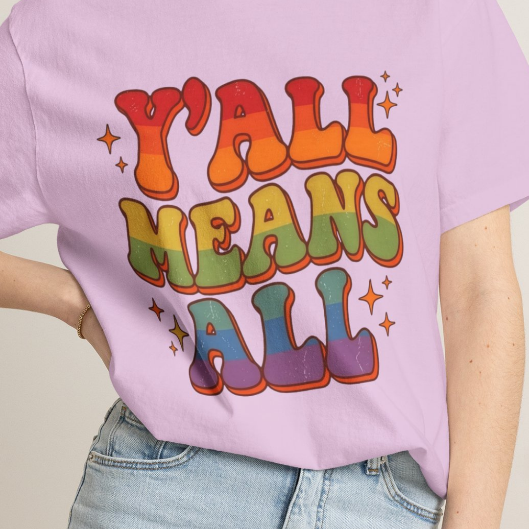 Yall Means All Retro Rainbow Pride Comfort Colors Tee