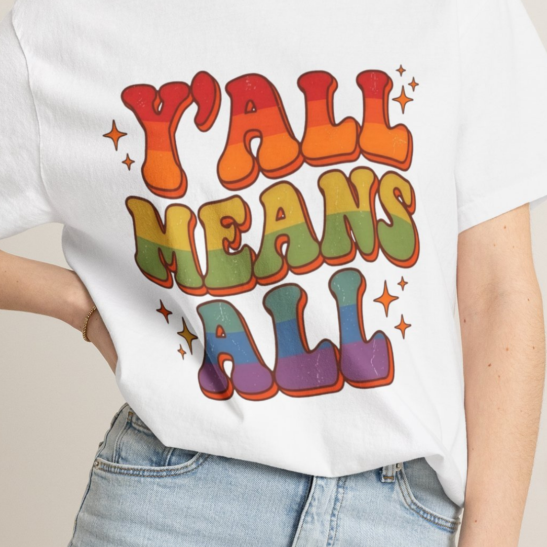 Yall Means All Retro Rainbow Pride Comfort Colors Tee