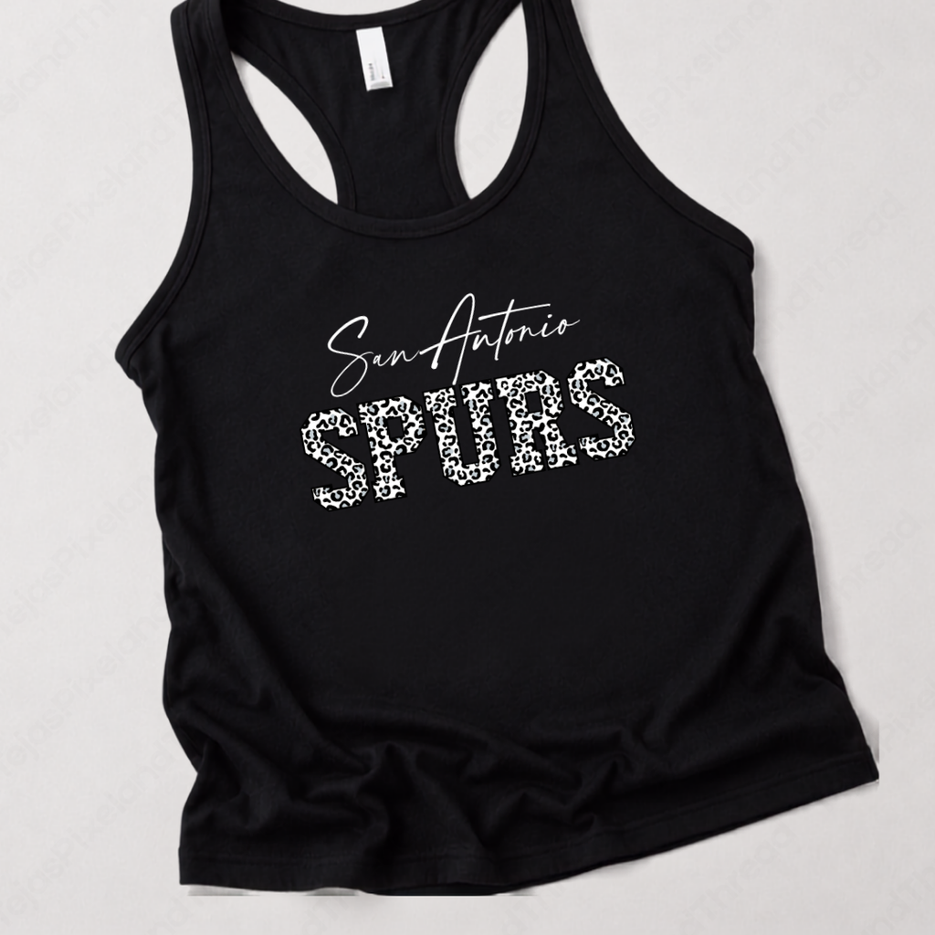 San Antonio Basketball Leopard Print Racerback Tank Top