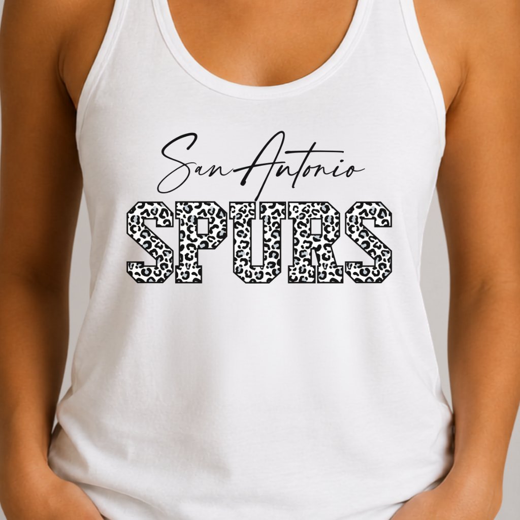 San Antonio Basketball Leopard Print Racerback Tank Top