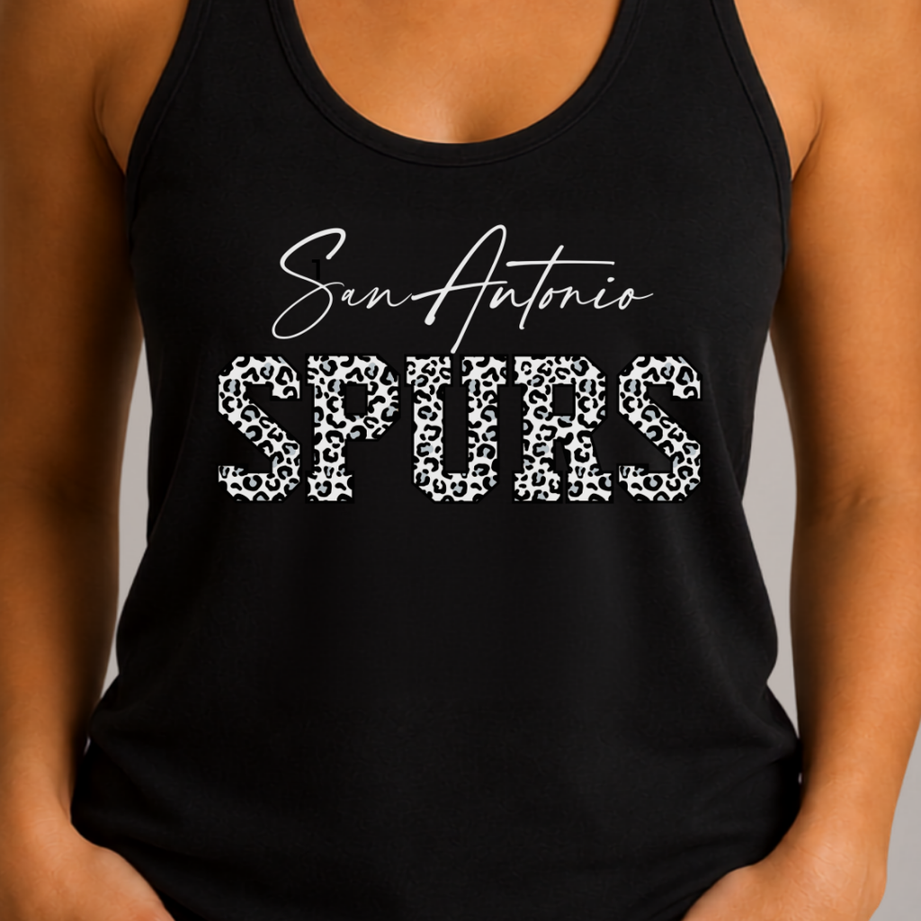 San Antonio Basketball Leopard Print Racerback Tank Top