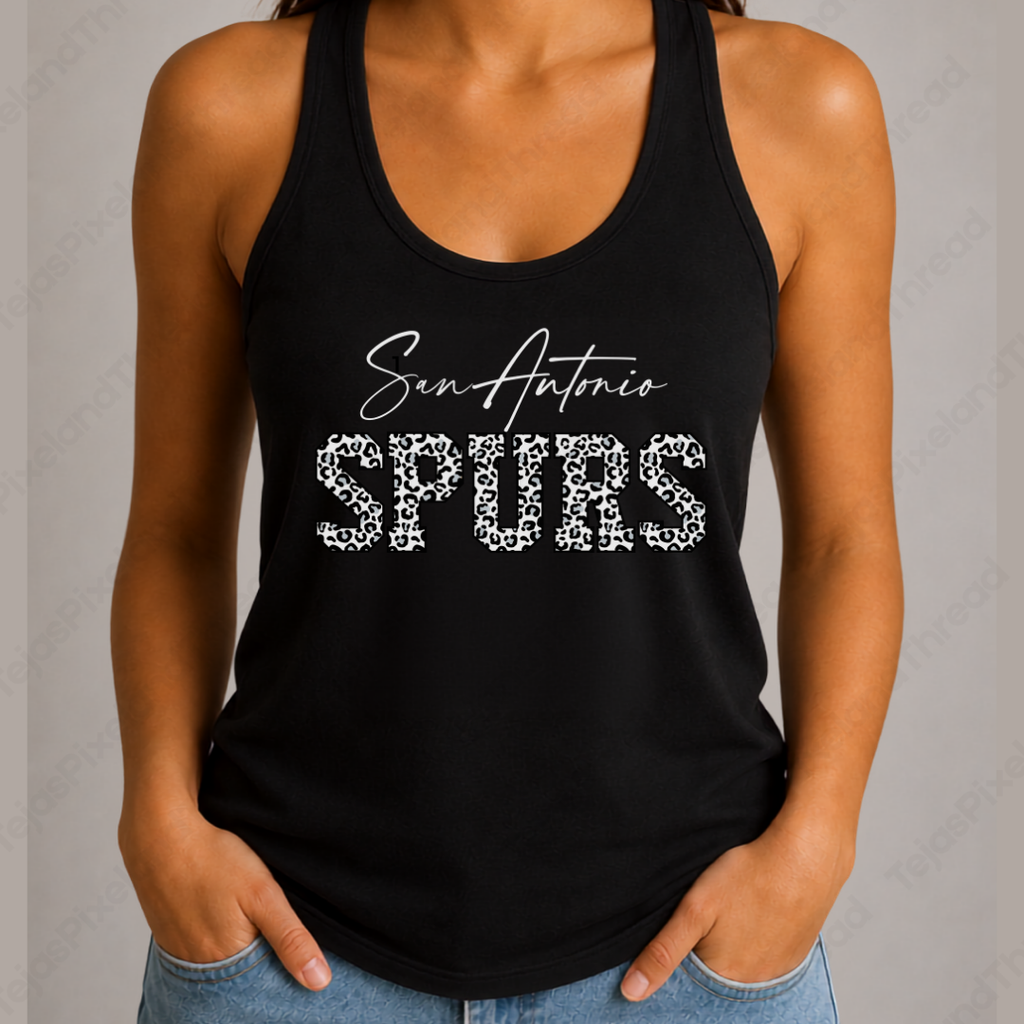 San Antonio Basketball Leopard Print Racerback Tank Top