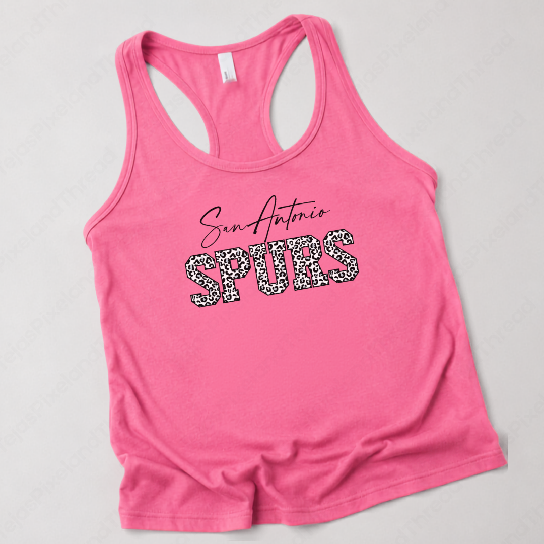 San Antonio Basketball Leopard Print Racerback Tank Top