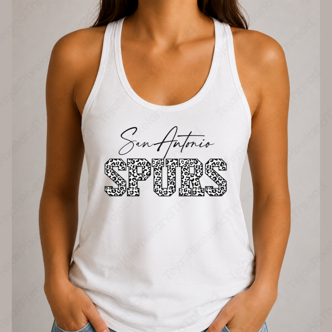 San Antonio Basketball Leopard Print Racerback Tank Top