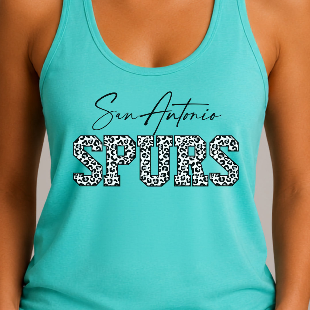 San Antonio Basketball Leopard Print Racerback Tank Top