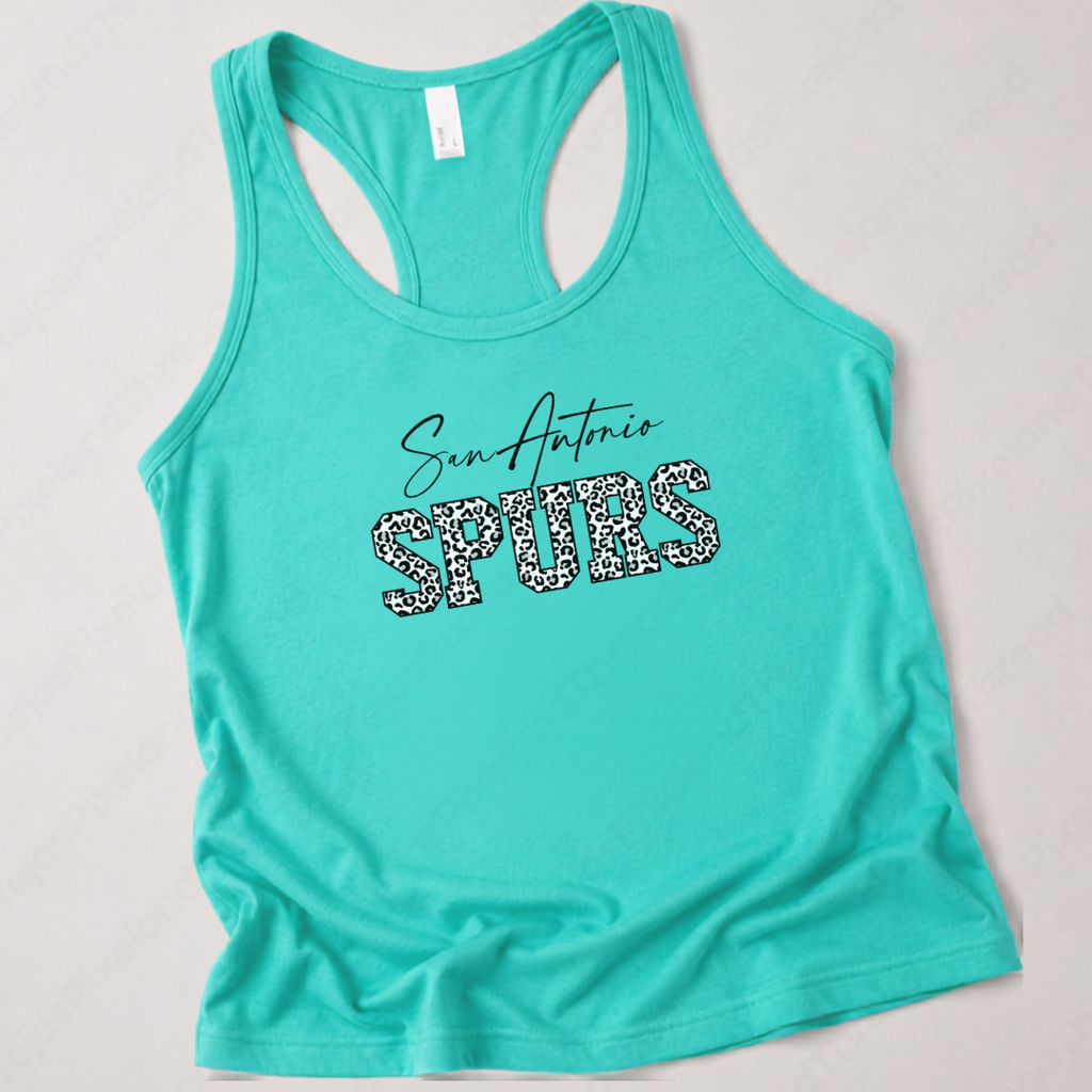 San Antonio Basketball Leopard Print Racerback Tank Top