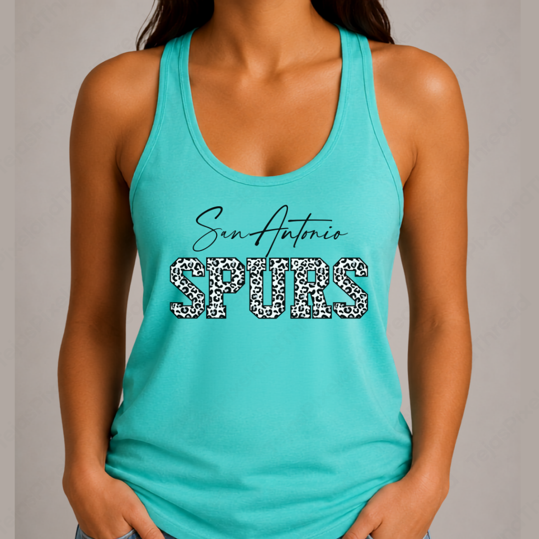 San Antonio Basketball Leopard Print Racerback Tank Top
