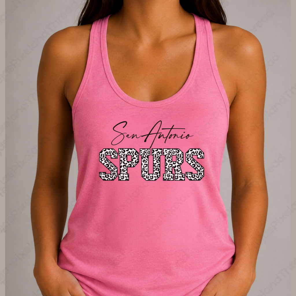 San Antonio Basketball Leopard Print Racerback Tank Top