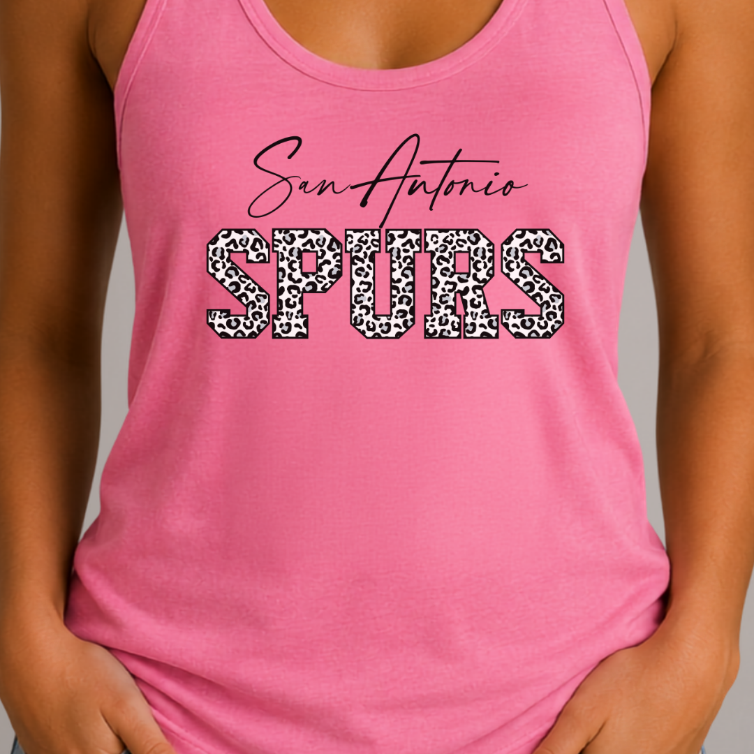 San Antonio Basketball Leopard Print Racerback Tank Top