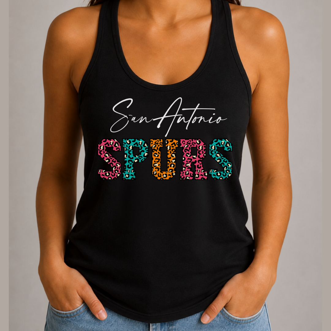 San Antonio Basketball Fiesta Leopard Women’s Racerback Tank