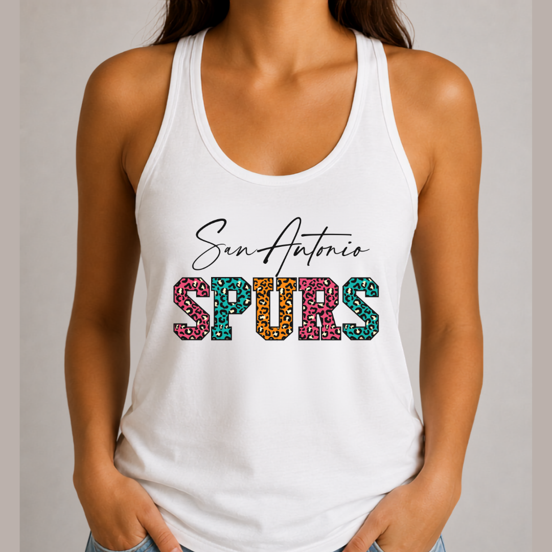 San Antonio Basketball Fiesta Leopard Women’s Racerback Tank