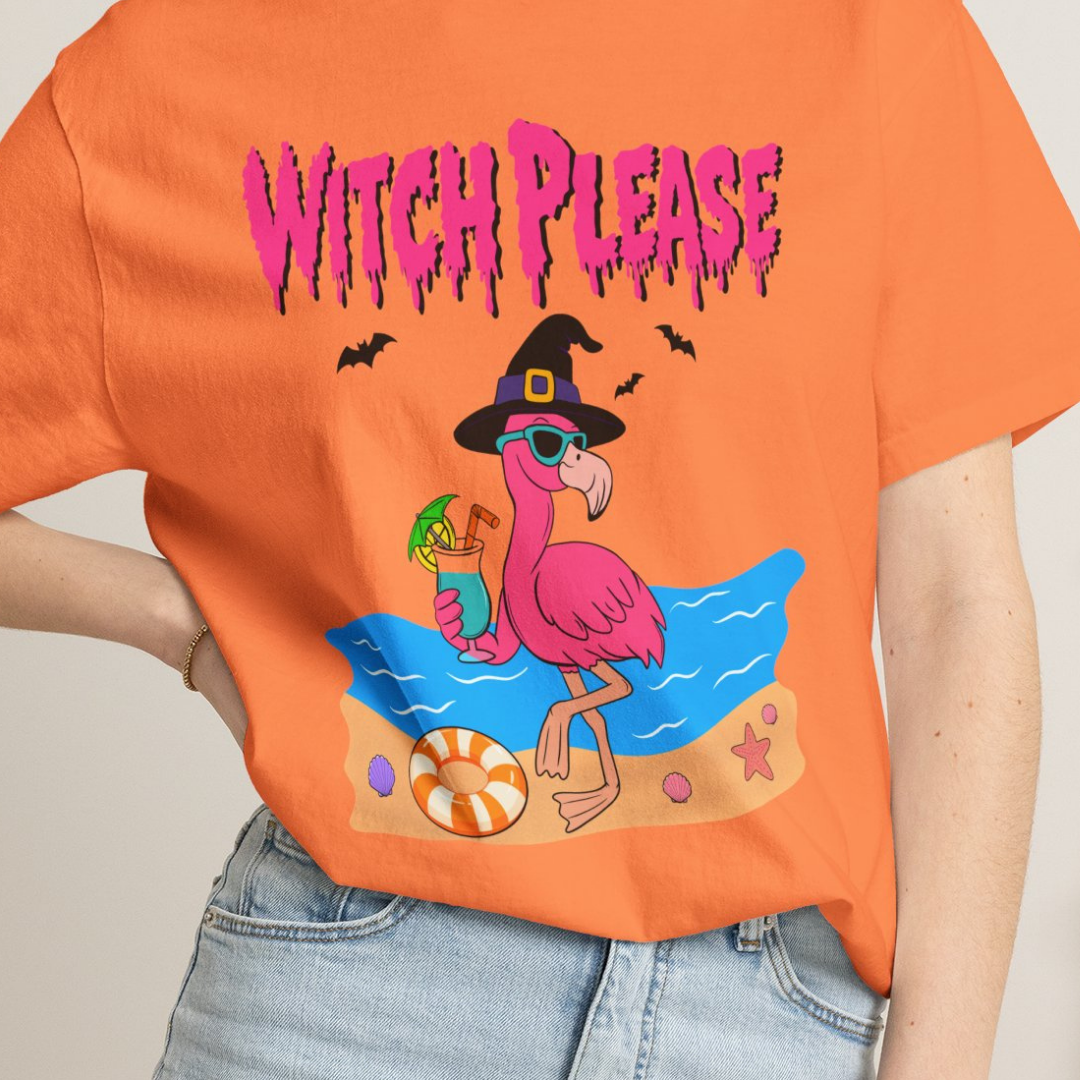 Witch Please Flamingo Halloween Beach Graphic T-Shirt