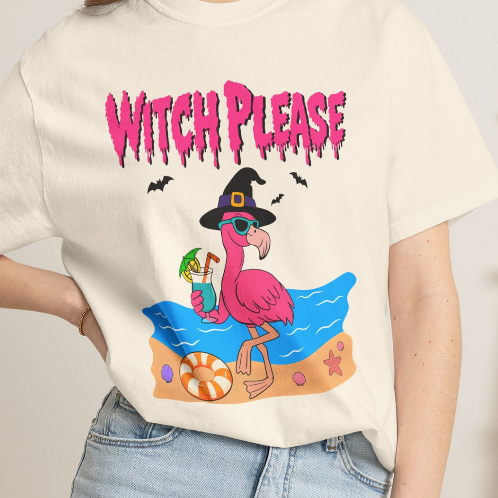 Witch Please Flamingo Halloween Beach Graphic T-Shirt