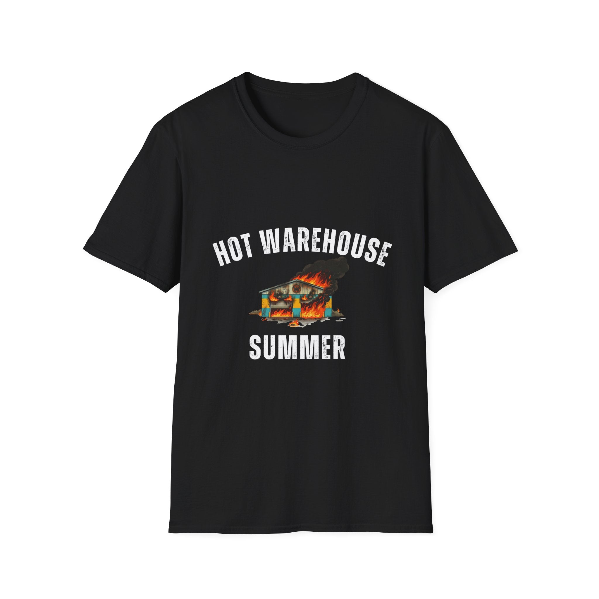 Hot Warehouse Summer T-Shirt- Vintage Flaming Warehouse Graphic Tee