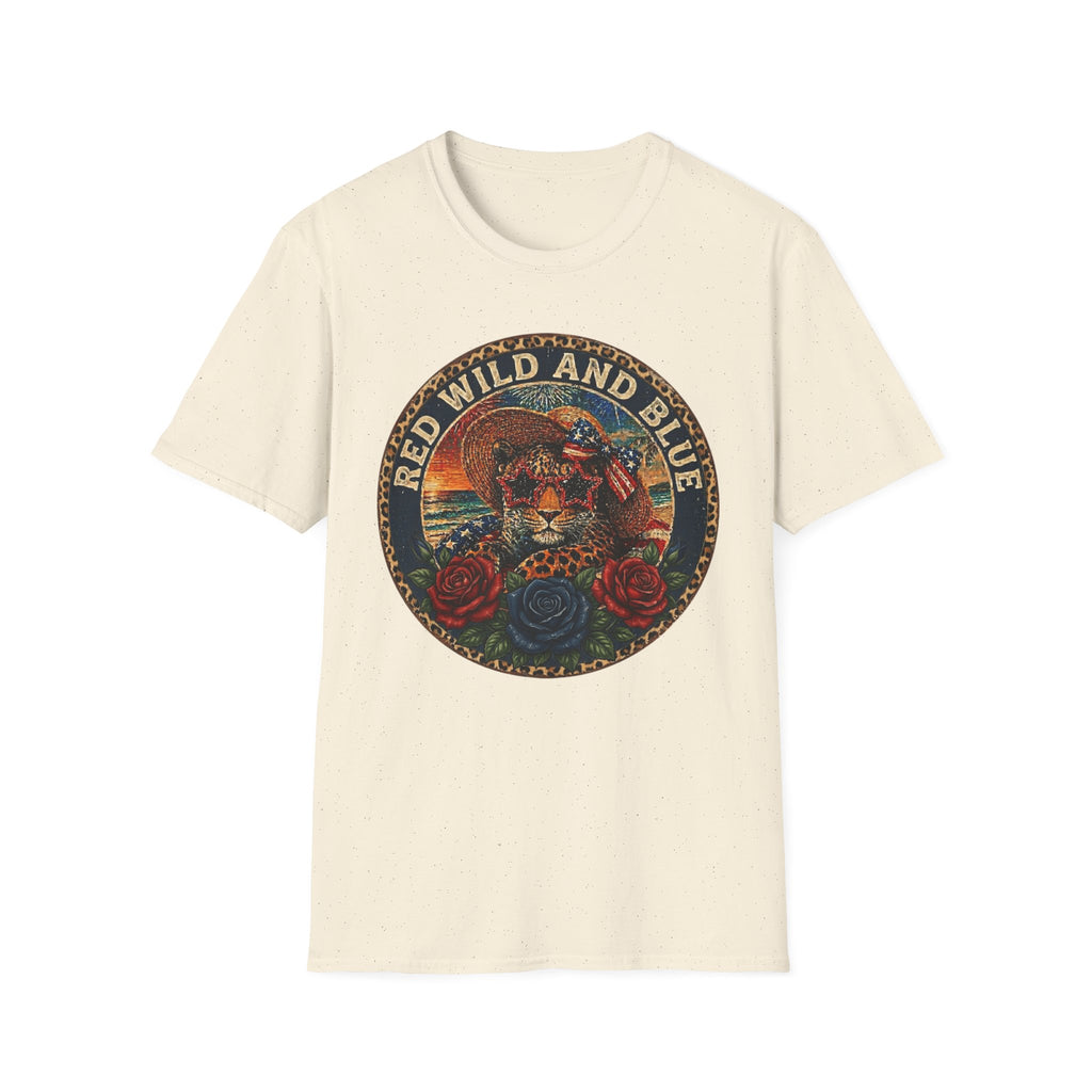 T-Shirt — "Red Wild and Blue" Vintage Leopard Graphic