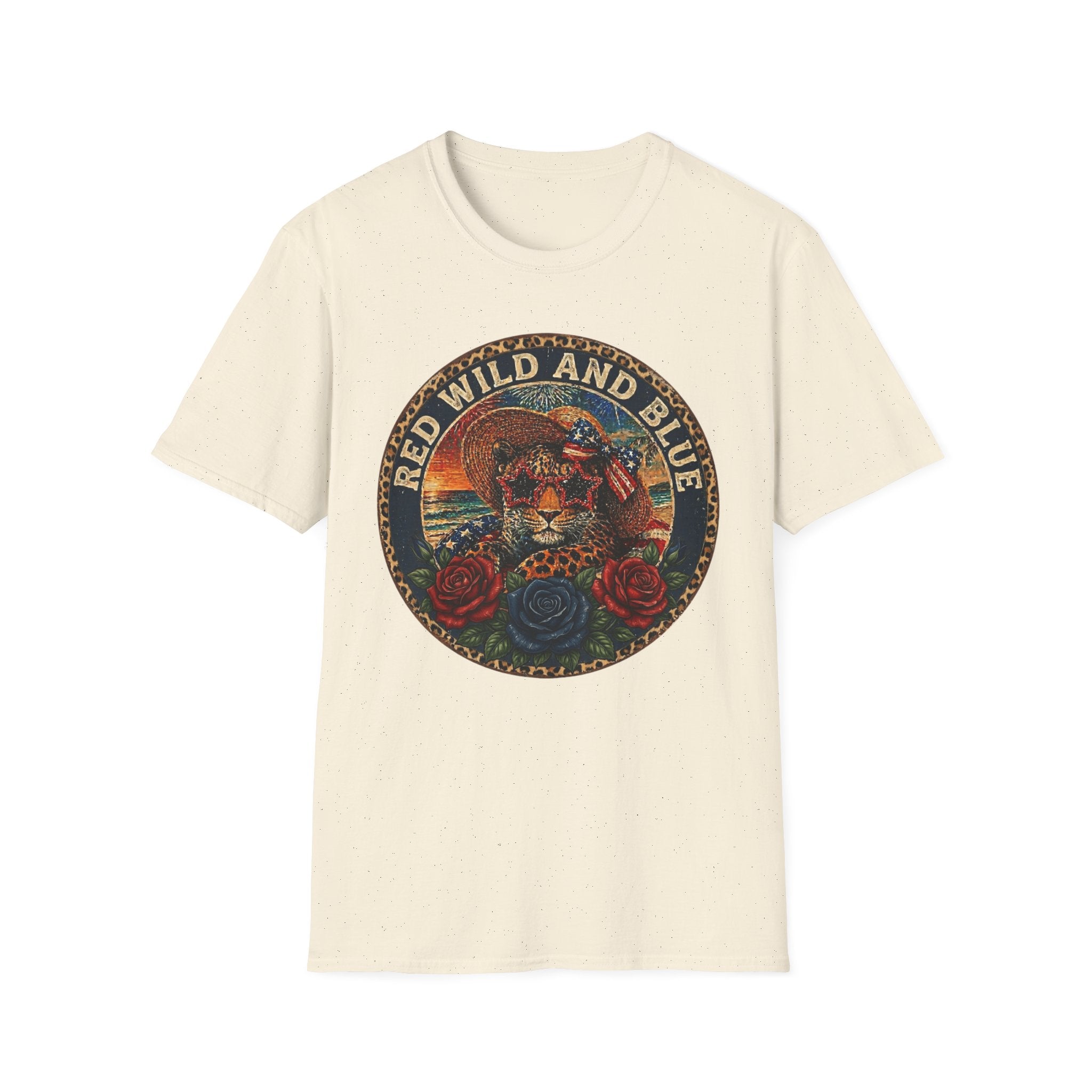 T-Shirt — "Red Wild and Blue" Vintage Leopard Graphic