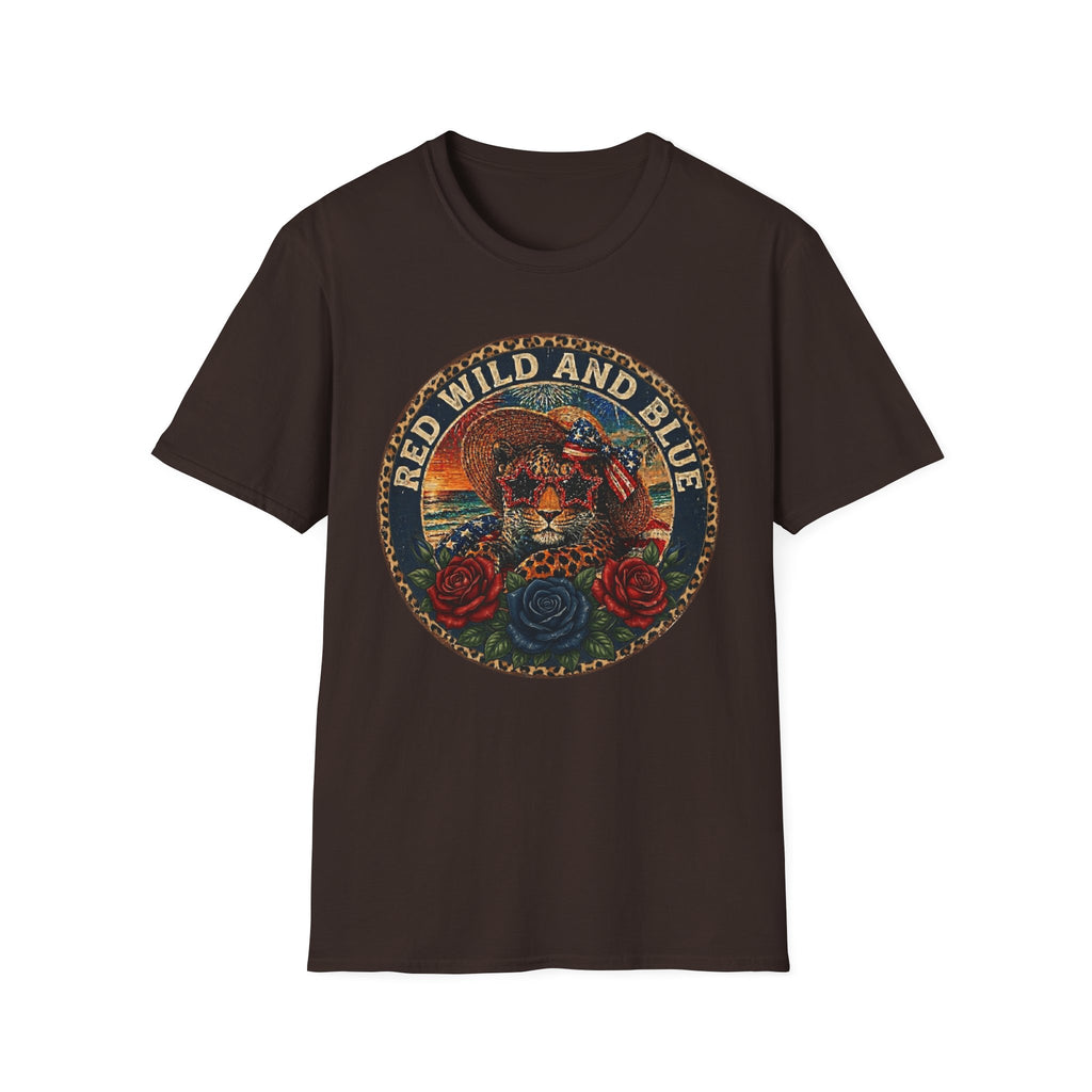 T-Shirt — "Red Wild and Blue" Vintage Leopard Graphic