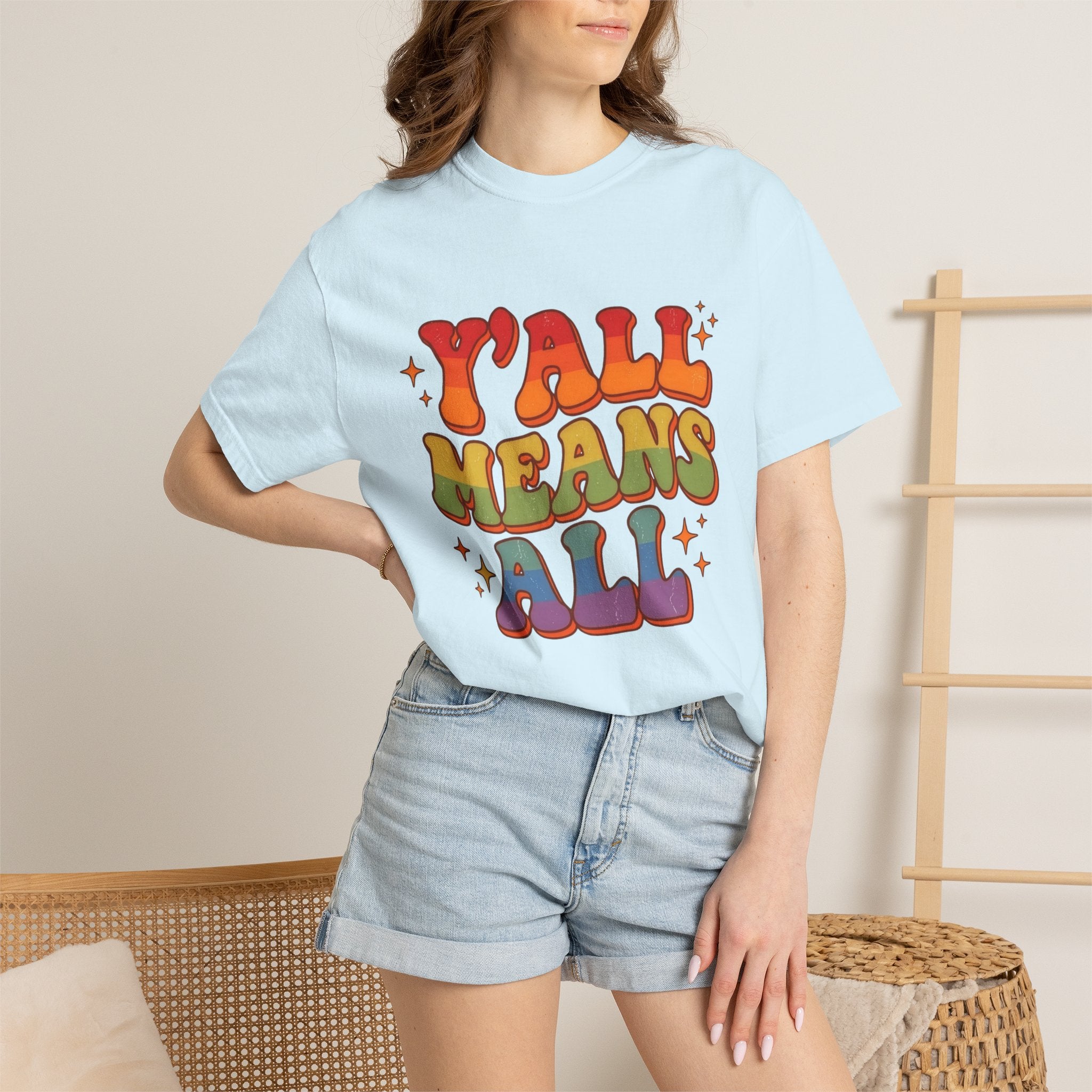Yall Means All Retro Rainbow Pride Comfort Colors Tee