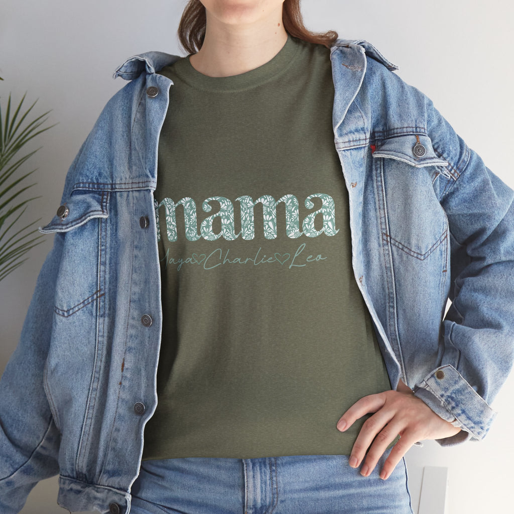 Mama Script Floral Tee — "mama" Mint Pattern Mom T-Shirt