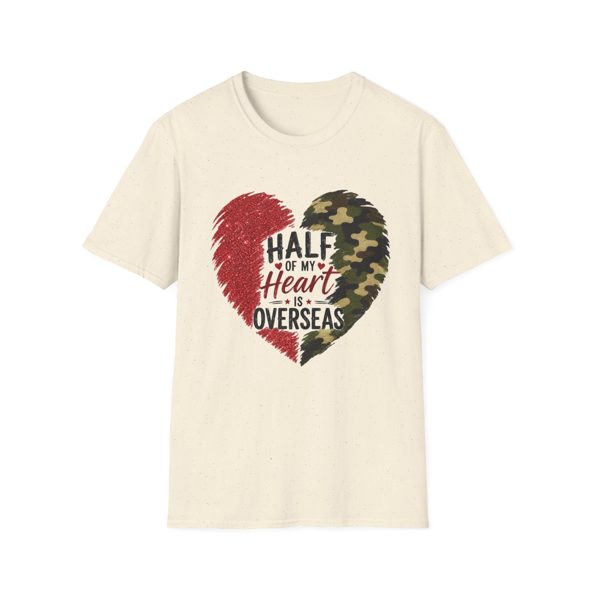 Half My Heart Is Overseas Camo and Red Heart T-Shirt
