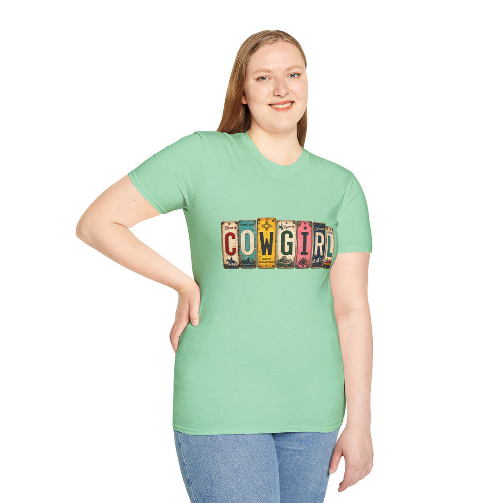 Western Cowgirl License Plate Letter T-Shirt