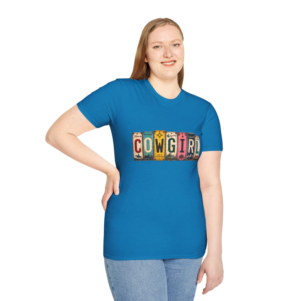 Western Cowgirl License Plate Letter T-Shirt