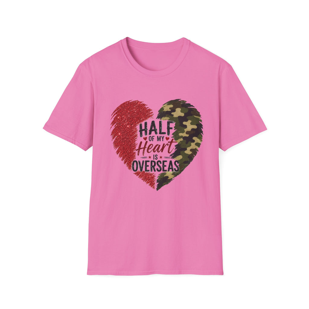 Half My Heart Is Overseas Camo and Red Heart T-Shirt