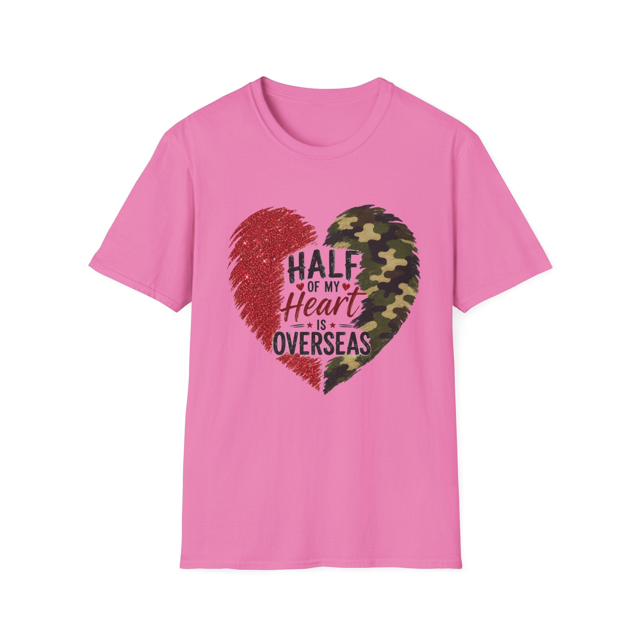 Half My Heart Is Overseas Camo and Red Heart T-Shirt