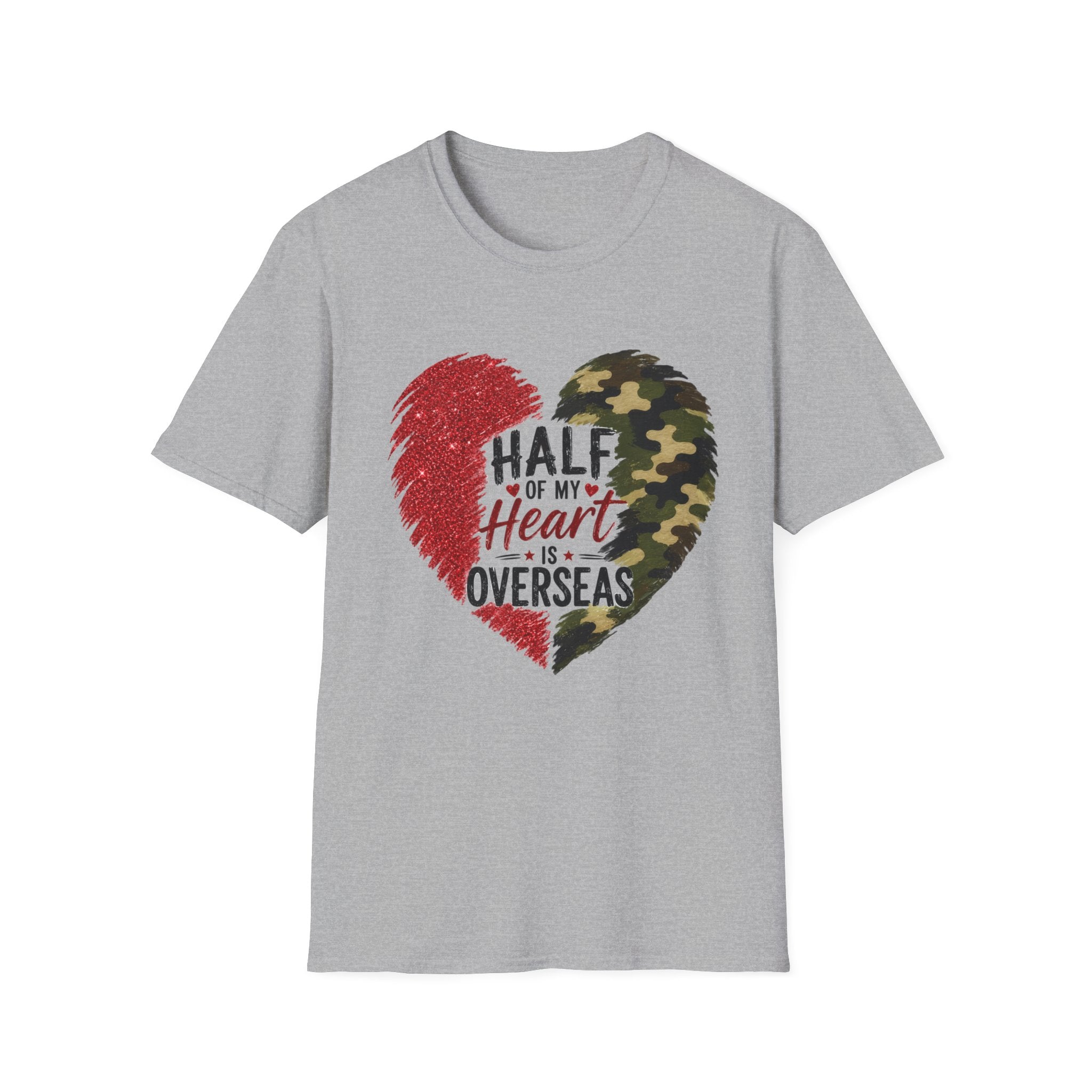 Half My Heart Is Overseas Camo and Red Heart T-Shirt