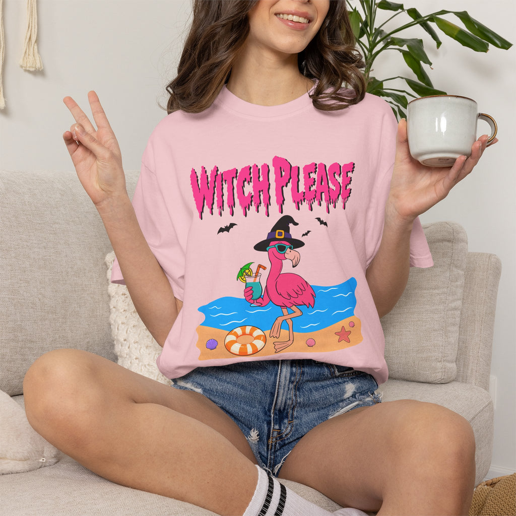 Witch Please Flamingo Halloween Beach Graphic T-Shirt
