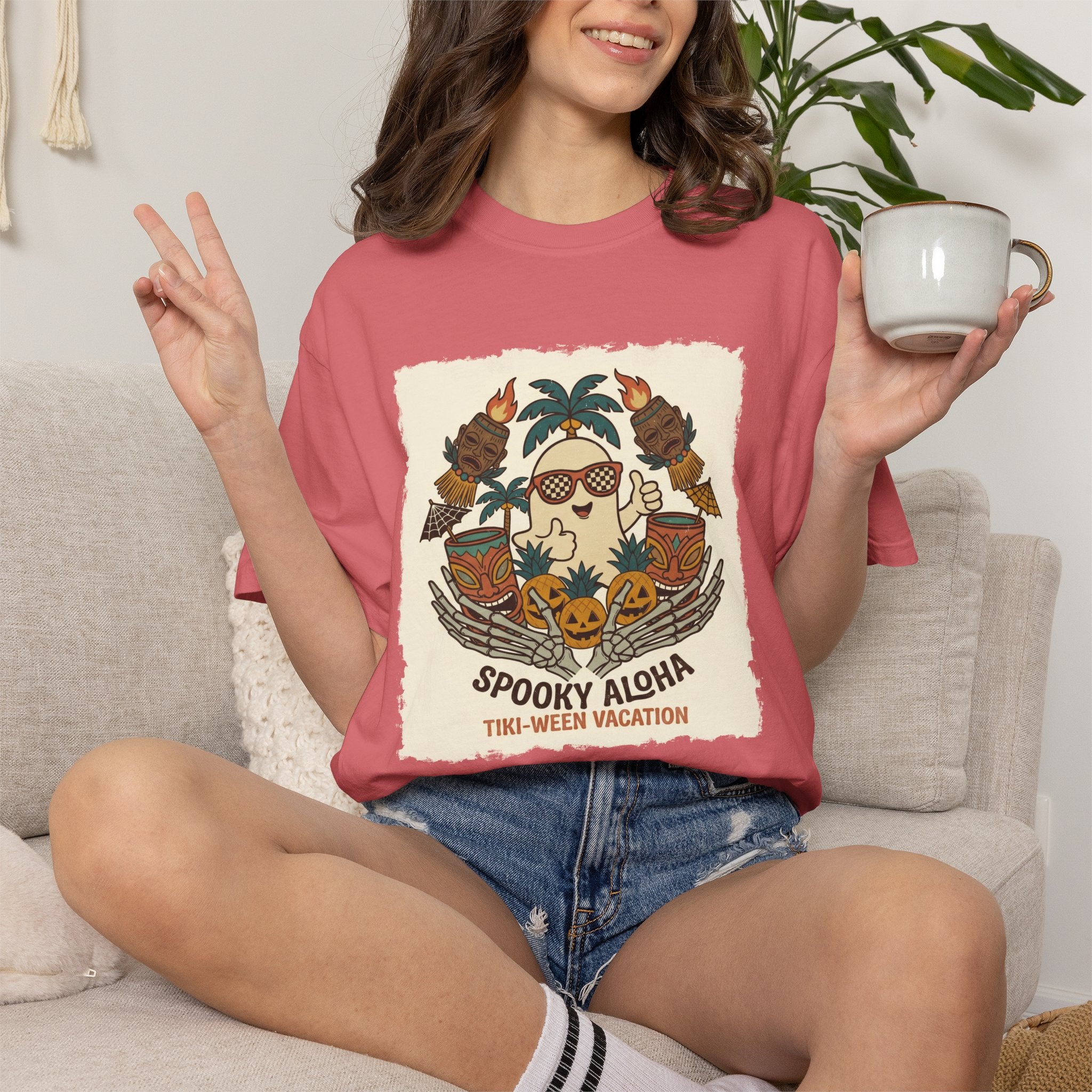 Spooky TikiWeen SummerWeen Ghost Comfort Colors TShirt