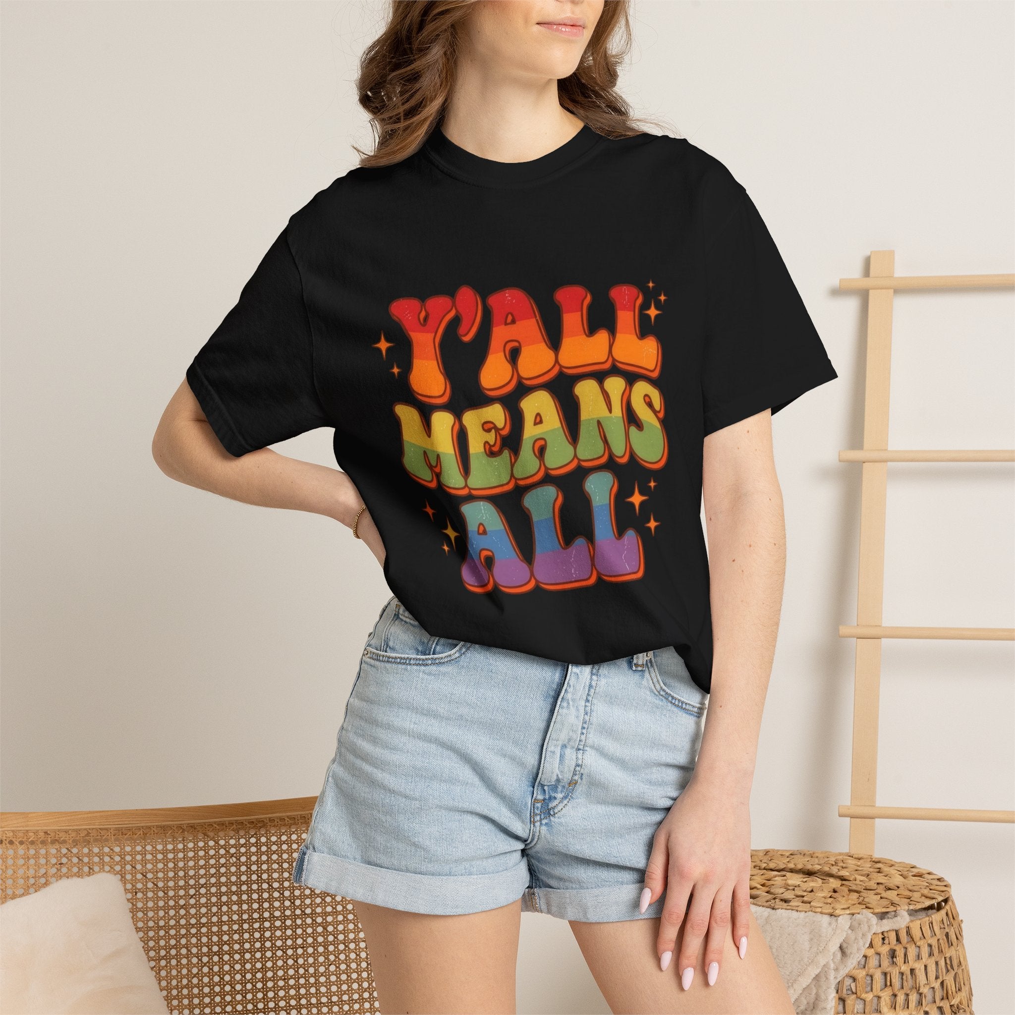 Yall Means All Retro Rainbow Pride Comfort Colors Tee