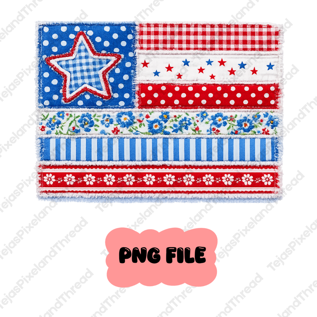 Cute Vintage Patchwork American Flag PNG