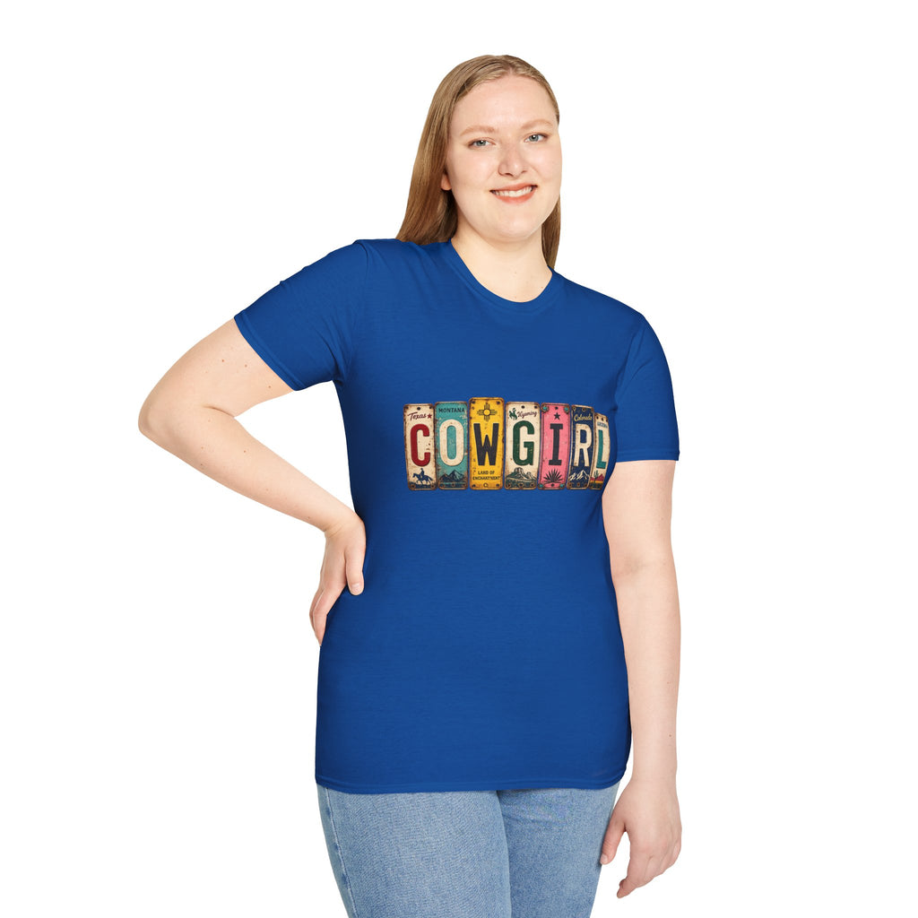 Western Cowgirl License Plate Letter T-Shirt
